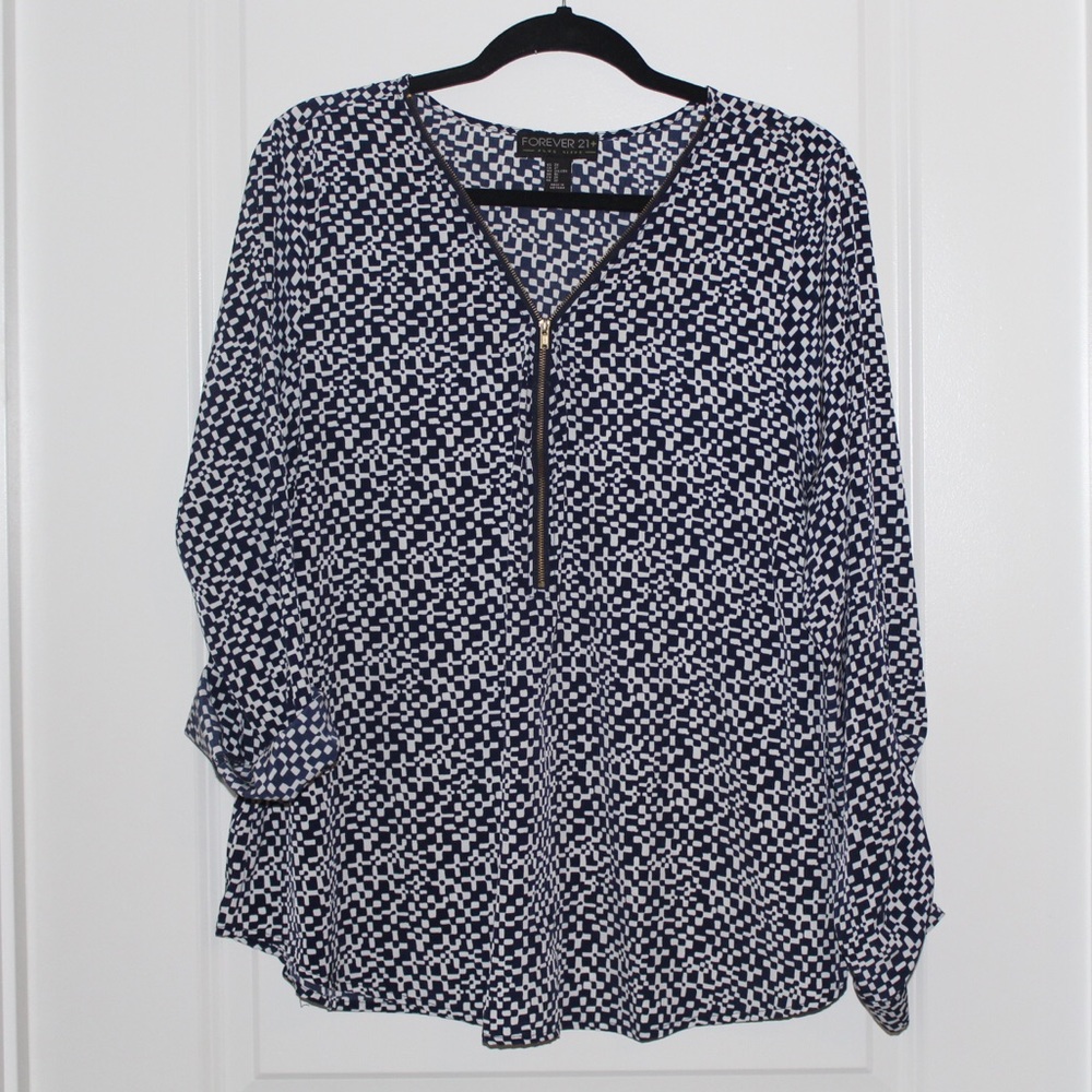 Forever 21+ blue and white blouse